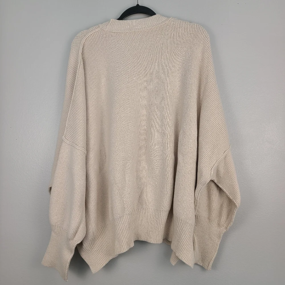 Free People Easy Street Oversized Chunky Knit Neutral Crewneck Sweater Classic M